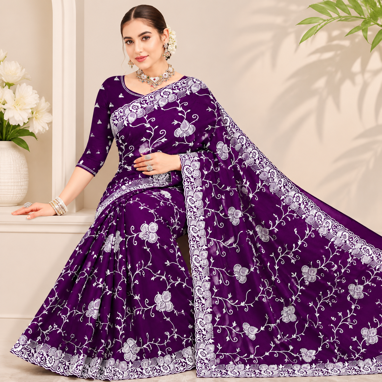 Royal Purple Embroidered Fendi Saree