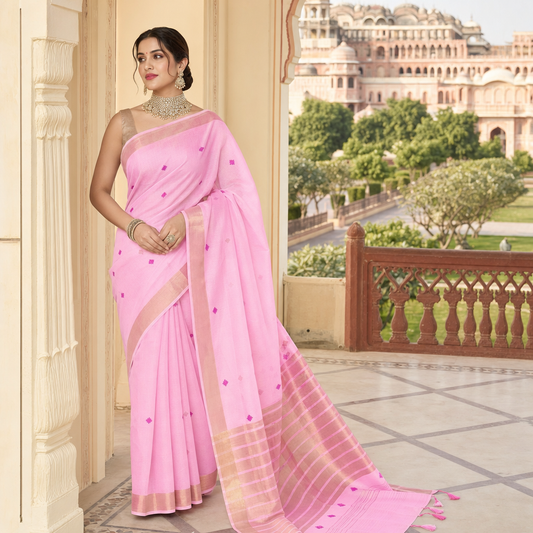 Baby Pink Cotton Silk Saree
