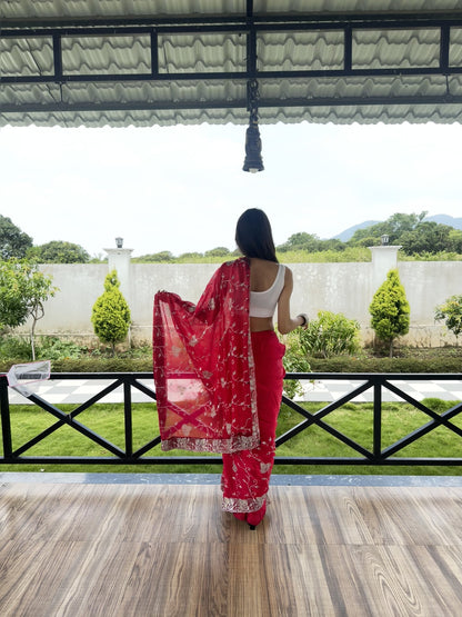 Magenta Embroidered Fendi Saree