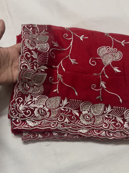 Magenta Embroidered Fendi Saree