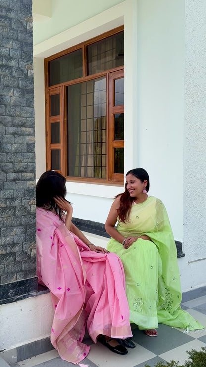 Green cotton linen-touch saree