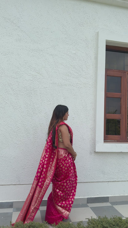 Pink Banarasi silk saree