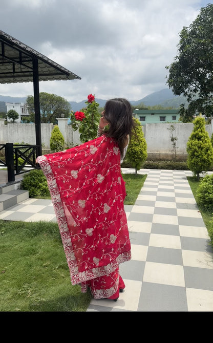 Magenta Embroidered Fendi Saree