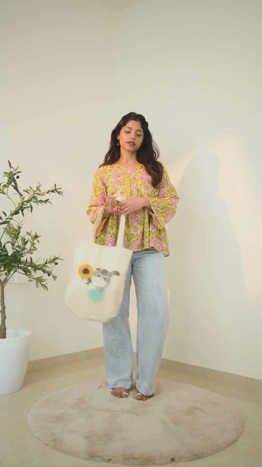 Bitiyaa Floral Printed Top With bell sleeves