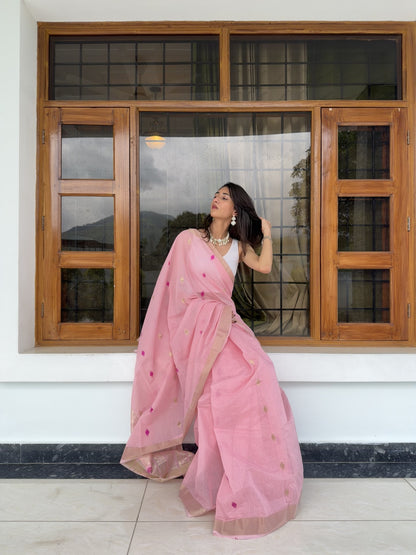 Baby Pink Cotton Silk Saree