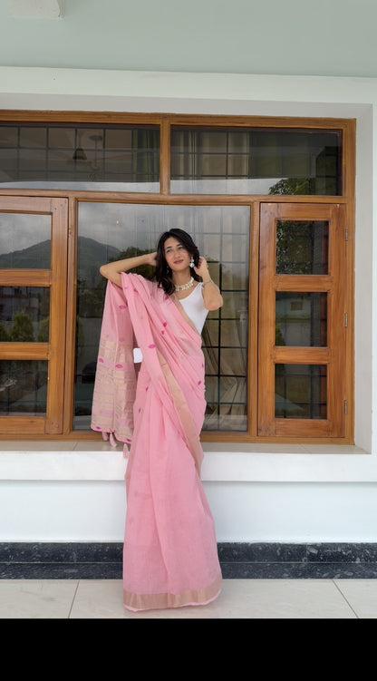 Baby Pink Cotton Silk Saree