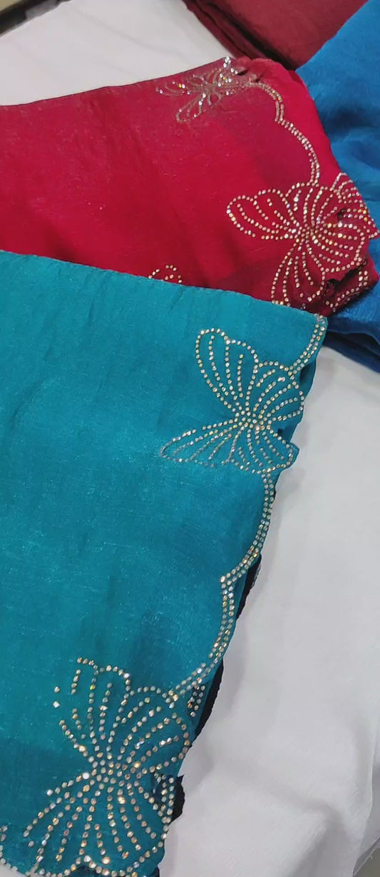 Bitiyaa Blue Butterfly Crystal Tissue Saree with Hand Embellished Border