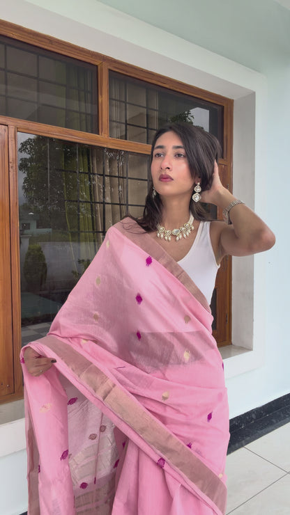 Baby Pink Cotton Silk Saree