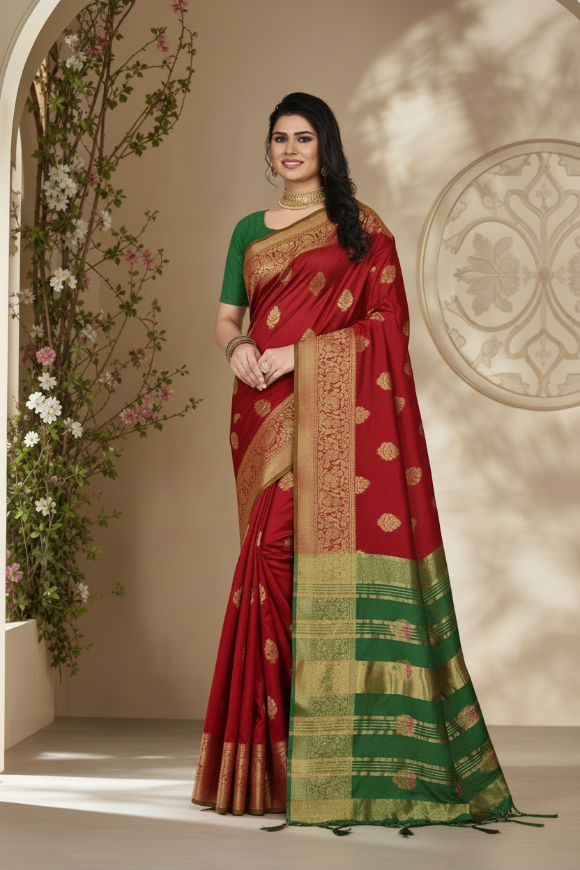 Yellow Cotton Silk Saree