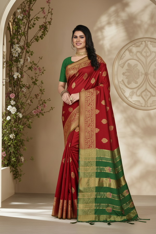 Red Cotton Silk Saree