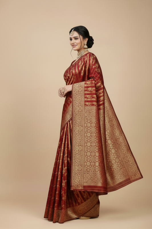 Maroon banarasi zari woven silk saree