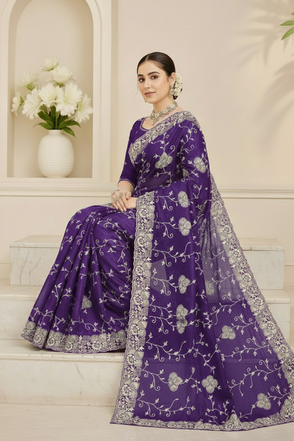 Royal Purple Embroidered Fendi Saree