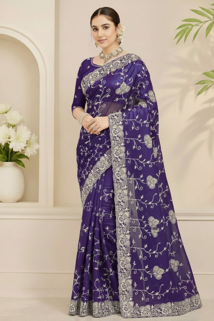 Royal Purple Embroidered Fendi Saree
