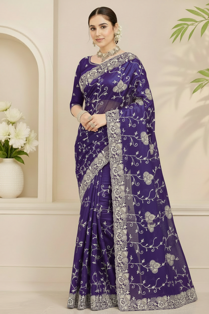 Royal Purple Embroidered Fendi Saree